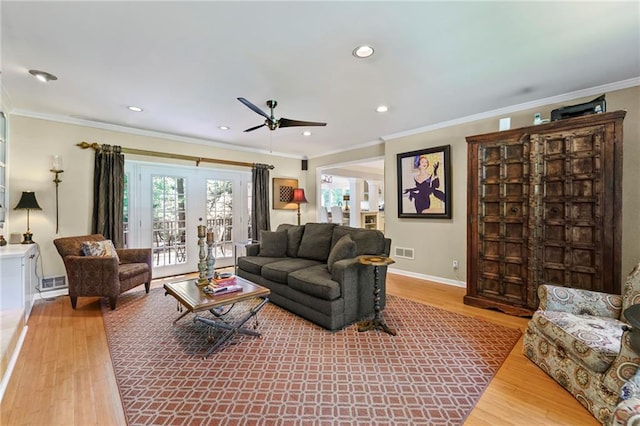 3287 Alton Rd, Atlanta, GA 30341 - living area with wood finished floors, a ceiling fan, ornamental molding, baseboards, and recessed lighting