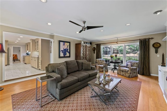 3287 Alton Rd, Atlanta, GA 30341 - living area with ceiling fan, recessed lighting, light wood-style floors, ornamental molding, and baseboards