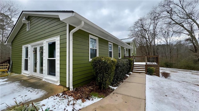 view of snow covered exterior