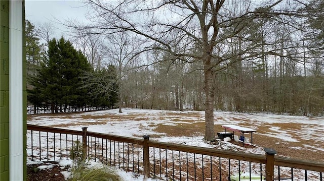 view of yard layered in snow