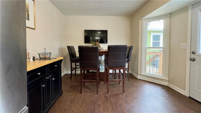 dining area with dark hardwood / wood-style flooring