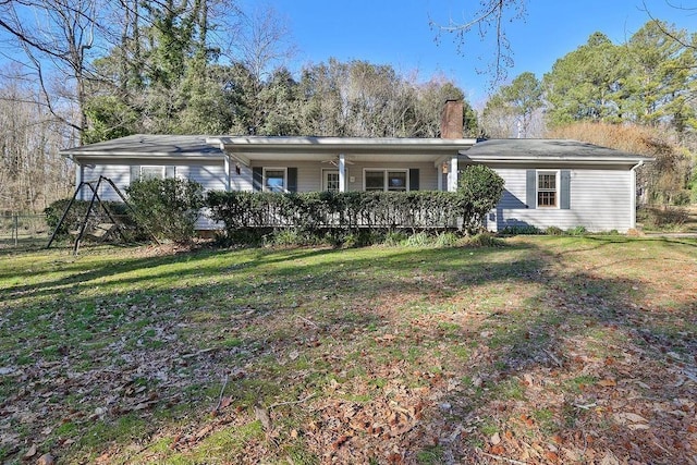 2733 Old Dawsonville Rd, Gainesville, GA 30506 - ranch-style house featuring a chimney and covered porch