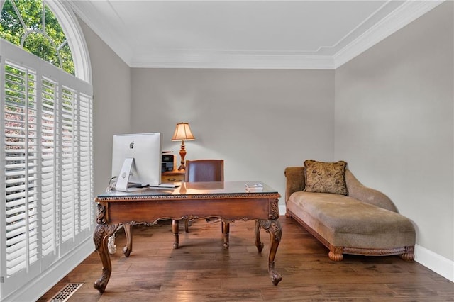 1313 Fallsbrook Ter NW, Acworth, GA 30101 - office area featuring crown molding and wood-type flooring