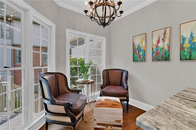 1313 Fallsbrook Ter NW, Acworth, GA 30101 - sitting room with a chandelier, ornamental molding, and wood finished floors