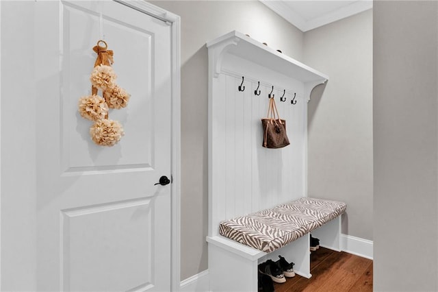 1313 Fallsbrook Ter NW, Acworth, GA 30101 - mudroom featuring wood finished floors and ornamental molding