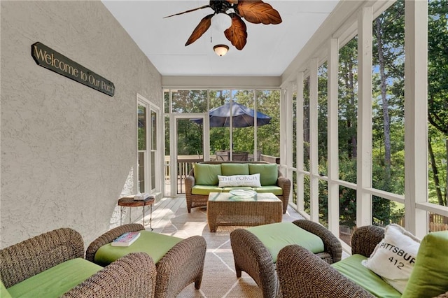 1313 Fallsbrook Ter NW, Acworth, GA 30101 - sunroom / solarium with a ceiling fan and an outdoor hangout area