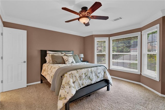 1313 Fallsbrook Ter NW, Acworth, GA 30101 - bedroom with multiple windows, carpet flooring, ornamental molding, and a ceiling fan