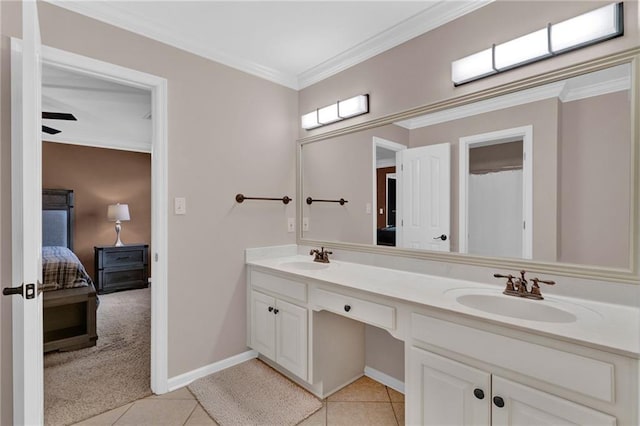 1313 Fallsbrook Ter NW, Acworth, GA 30101 - ensuite bathroom featuring double vanity, crown molding, and tile patterned flooring