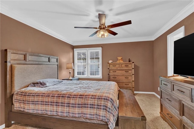 1313 Fallsbrook Ter NW, Acworth, GA 30101 - bedroom with light colored carpet, crown molding, and ceiling fan