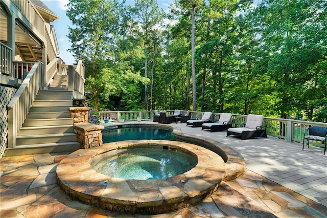 1313 Fallsbrook Ter NW, Acworth, GA 30101 - view of pool with a deck, stairs, an in-ground hot tub, and an outdoor hangout area