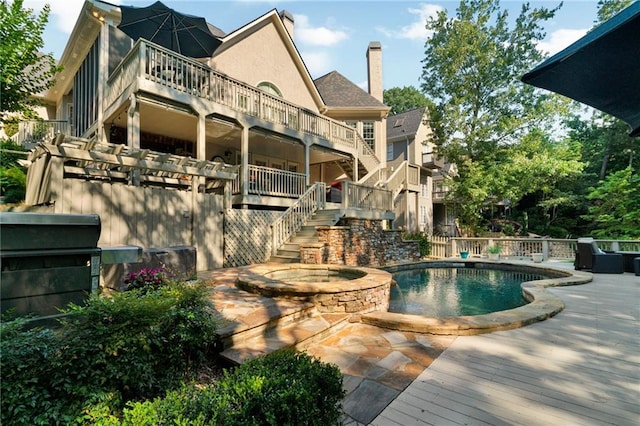 1313 Fallsbrook Ter NW, Acworth, GA 30101 - view of pool featuring stairway, an in-ground hot tub, a deck, and a patio