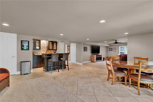 1313 Fallsbrook Ter NW, Acworth, GA 30101 - dining space featuring bar, recessed lighting, and ceiling fan
