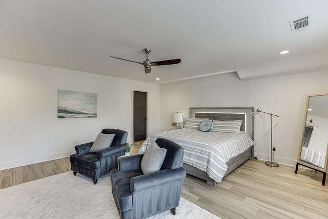 6014 Warpath Rd, Flowery Branch, GA 30542 - bedroom featuring light wood-type flooring, recessed lighting, baseboards, and ceiling fan