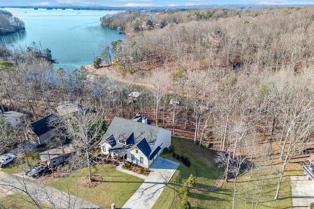 6014 Warpath Rd, Flowery Branch, GA 30542 - aerial view of property and surrounding area with a large body of water and a heavily wooded area