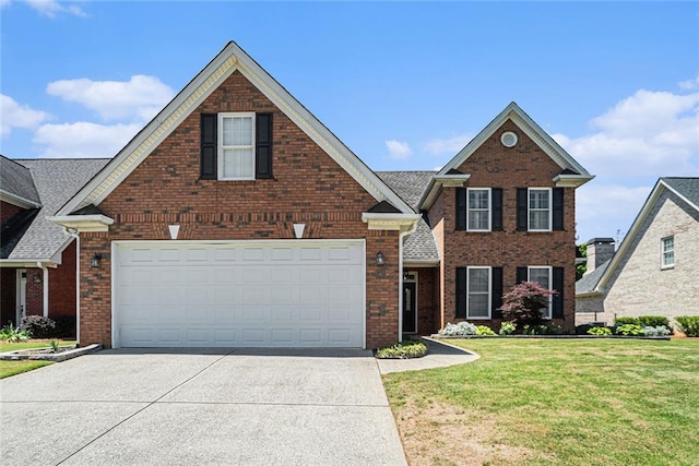725 Windsor Place Cir SW, Grayson, GA 30017 - traditional-style home featuring brick siding, driveway, a front lawn, and a garage