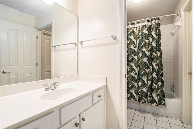 725 Windsor Place Cir SW, Grayson, GA 30017 - full bathroom with tile patterned floors, shower / tub combo with curtain, and vanity