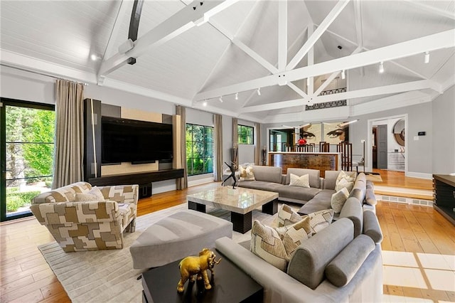 living room featuring plenty of natural light and light hardwood / wood-style floors