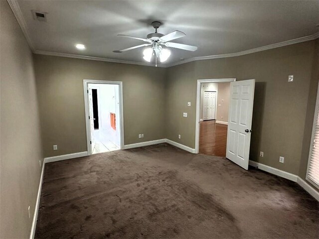 114 Vinings Way SE, Calhoun, GA 30701 - empty room with carpet floors, ceiling fan, baseboards, and ornamental molding