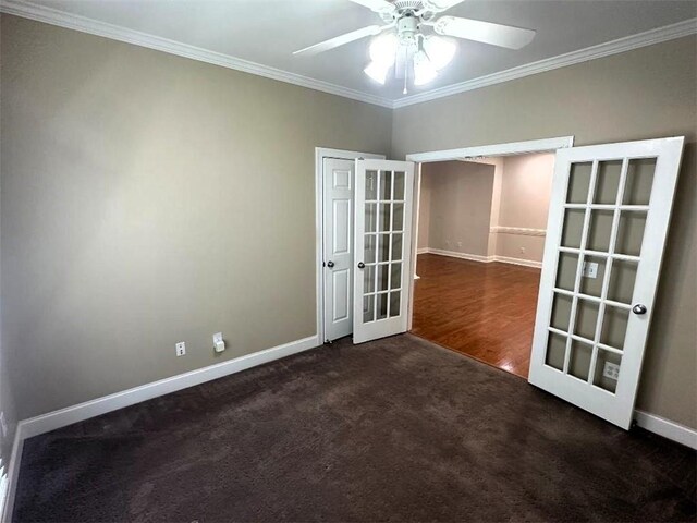 114 Vinings Way SE, Calhoun, GA 30701 - unfurnished room featuring crown molding, french doors, carpet, baseboards, and ceiling fan