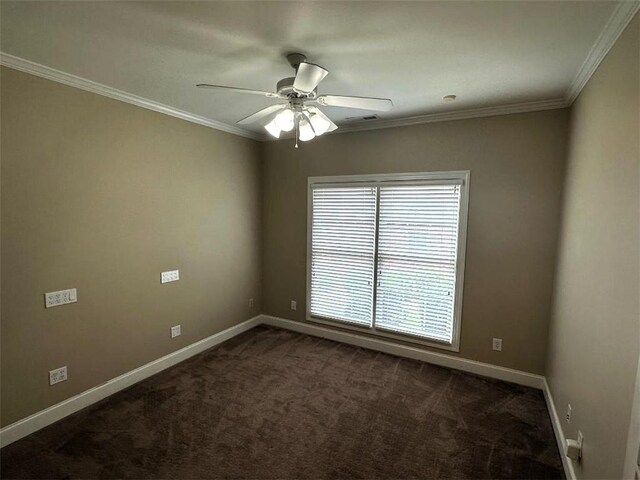 114 Vinings Way SE, Calhoun, GA 30701 - unfurnished room featuring dark colored carpet, baseboards, a ceiling fan, and crown molding
