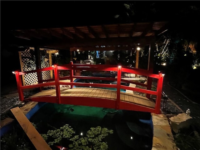 view of deck at twilight