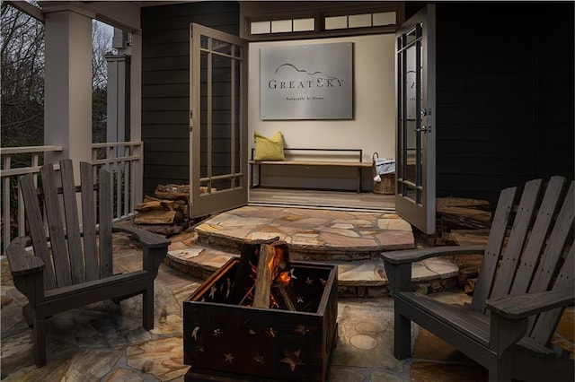 exterior space featuring a fire pit