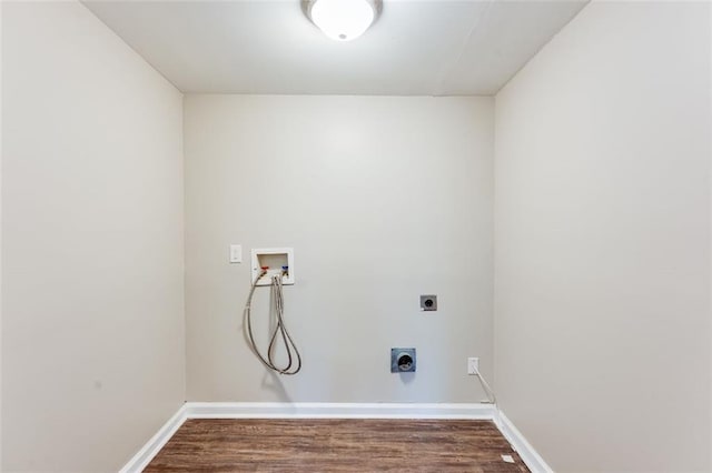 washroom with hardwood / wood-style flooring, hookup for an electric dryer, and hookup for a washing machine