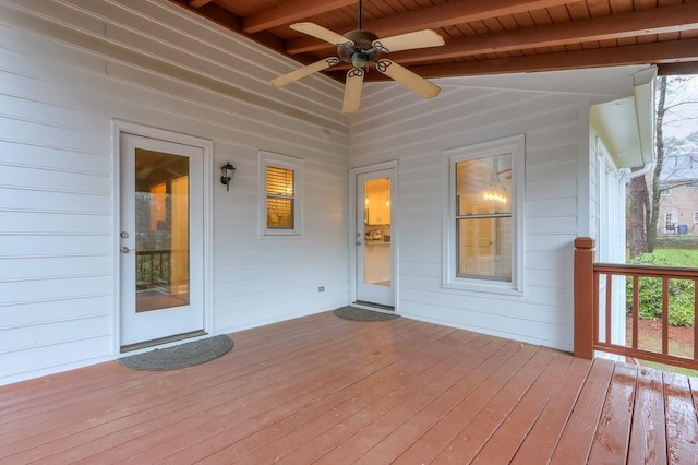 wooden deck with ceiling fan