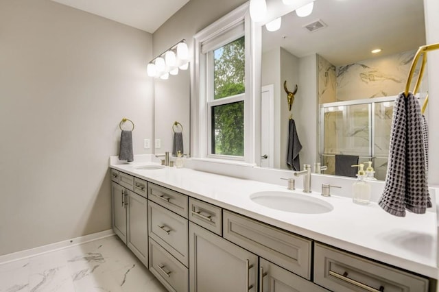 bathroom with vanity and walk in shower