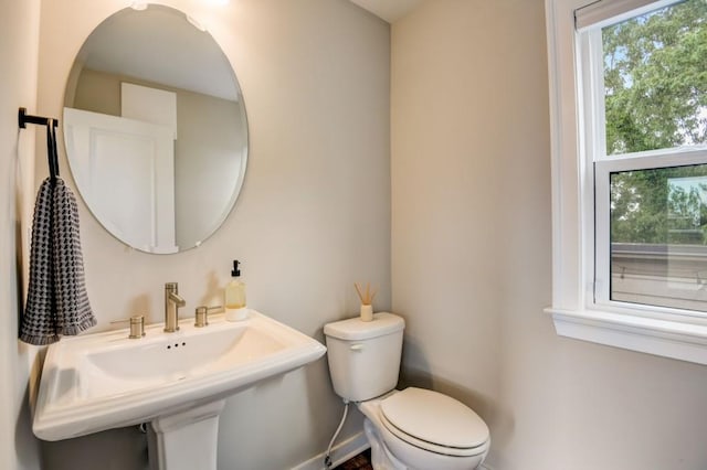 bathroom with sink, plenty of natural light, and toilet