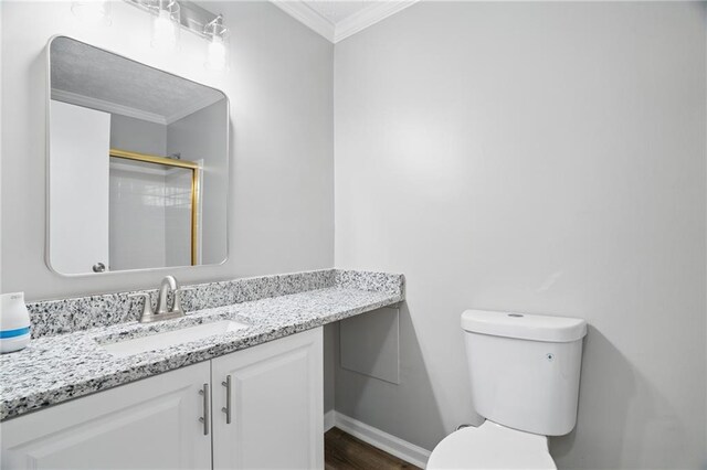 46 Forkwood Cir, Hiram, GA 30141 - full bath featuring a shower, baseboards, toilet, ornamental molding, and vanity