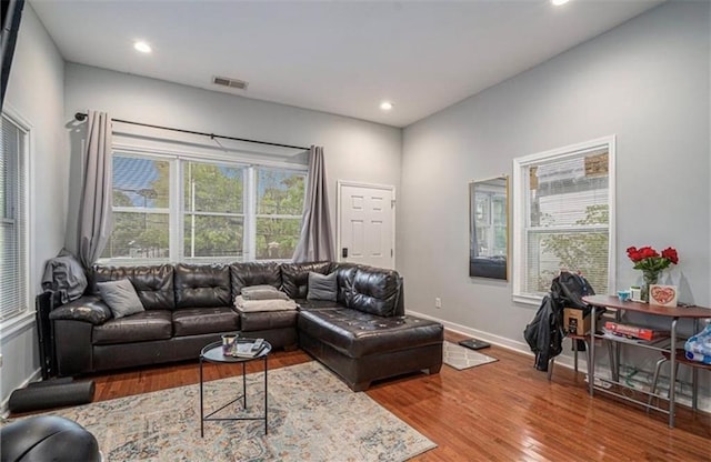 living room with hardwood / wood-style floors