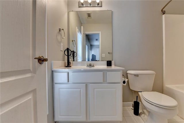 full bathroom with tile patterned floors, vanity, toilet, and shower / washtub combination