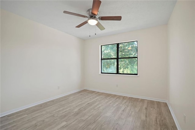 empty room featuring ceiling fan and light wood-type flooring