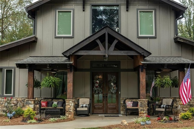 view of exterior entry with french doors