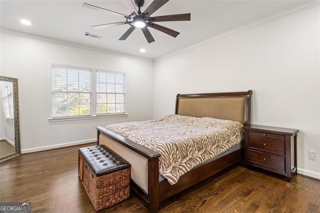 2616 Boddie Pl, Duluth, GA 30097 - bedroom featuring recessed lighting, baseboards, dark wood-type flooring, visible vents, and ornamental molding