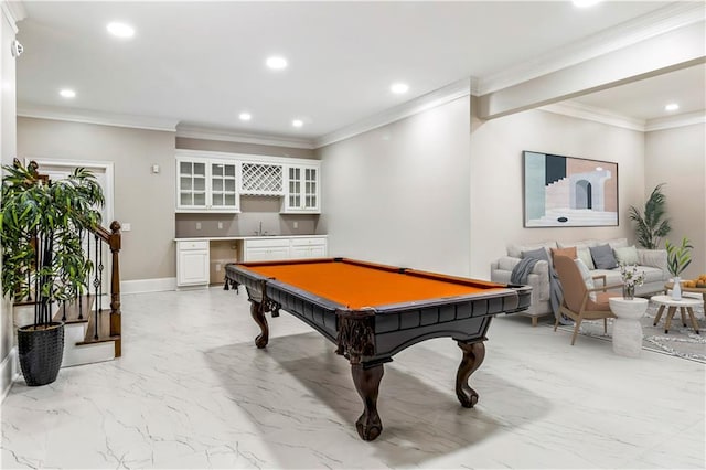 2616 Boddie Pl, Duluth, GA 30097 - game room featuring recessed lighting, wet bar, billiards, and marble finish floor