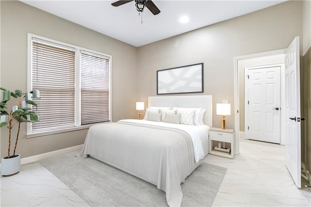 2616 Boddie Pl, Duluth, GA 30097 - bedroom with baseboards, marble finish floor, recessed lighting, and a ceiling fan