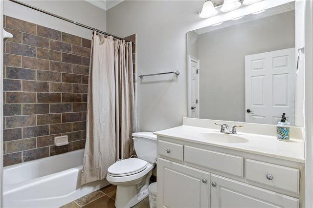 2616 Boddie Pl, Duluth, GA 30097 - bathroom with vanity, toilet, shower / tub combo, and ornamental molding