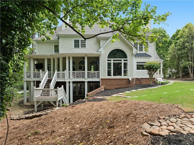 2616 Boddie Pl, Duluth, GA 30097 - rear view of property featuring roof with shingles, a lawn, and stairway