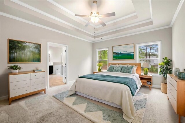 8230 Dawson View Way, Cumming, GA 30028 - bedroom featuring multiple windows, a tray ceiling, and light colored carpet