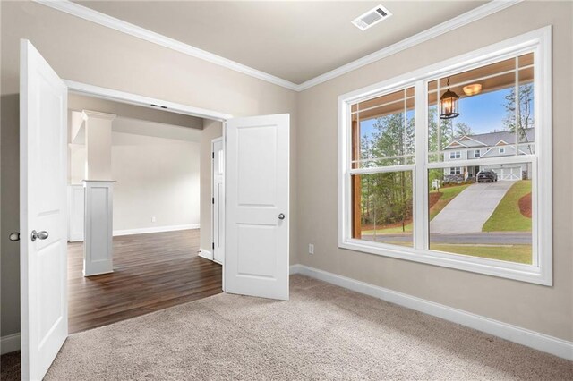 8230 Dawson View Way, Cumming, GA 30028 - carpeted empty room with visible vents, ornamental molding, and baseboards