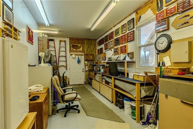 interior space featuring a workshop area