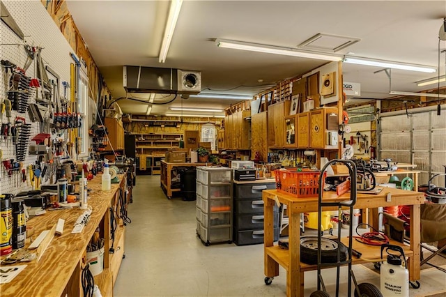 garage featuring a workshop area