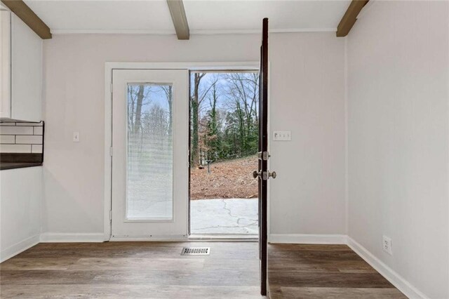 1573 Deerwood Ln, Acworth, GA 30102 - entryway featuring beam ceiling and wood-type flooring