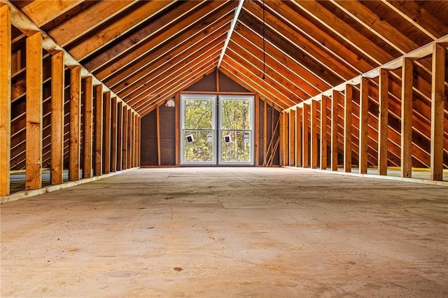 view of unfinished attic