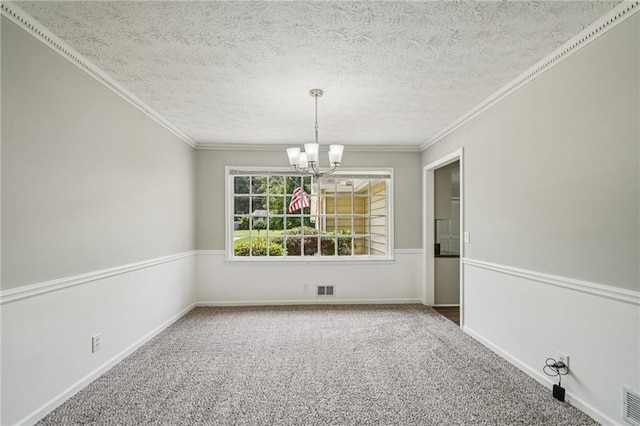 2466 Country Club Dr, Conyers, GA 30013 - carpeted empty room with a chandelier, ornamental molding, and a textured ceiling