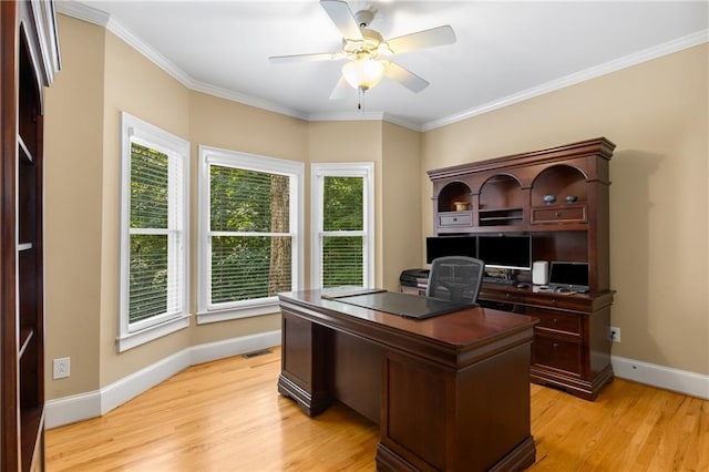 290 Edwardton Ct, Roswell, GA 30076 - office space featuring a ceiling fan, light wood-style flooring, and crown molding