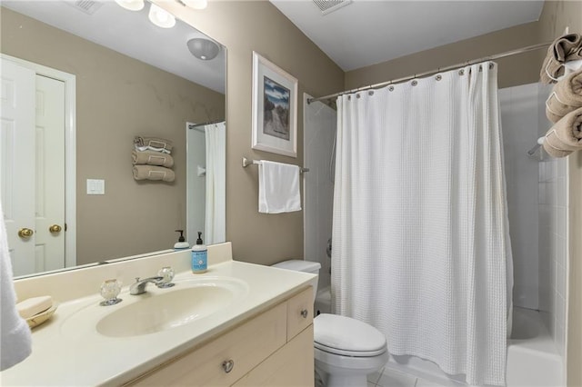 290 Edwardton Ct, Roswell, GA 30076 - bathroom featuring vanity, shower / bathtub combination with curtain, and tile patterned flooring