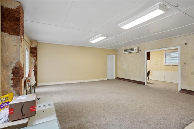 interior space with carpet and a wall mounted air conditioner